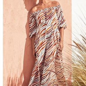 Ann Taylor zebra stripe boatneck midi dress NWOT